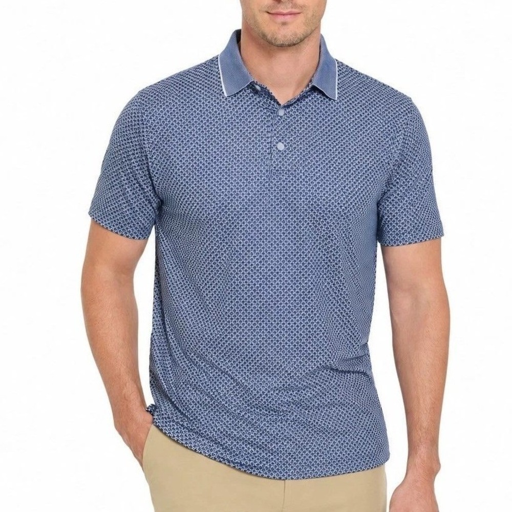 NWT Hickey Freeman Golf Polo Men's XL Blue Polyester Spandex Geometric Shirt